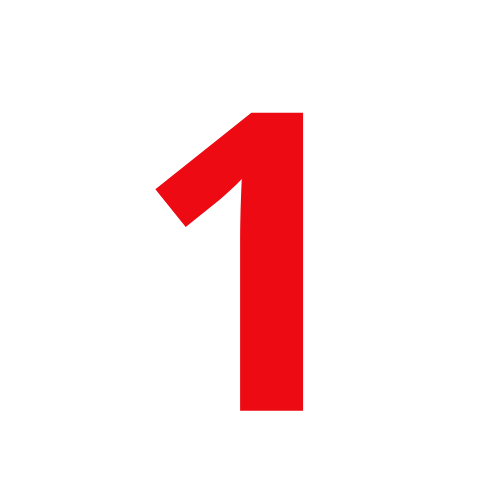 Red number one icon displayed in a simple graphic design on a black background.