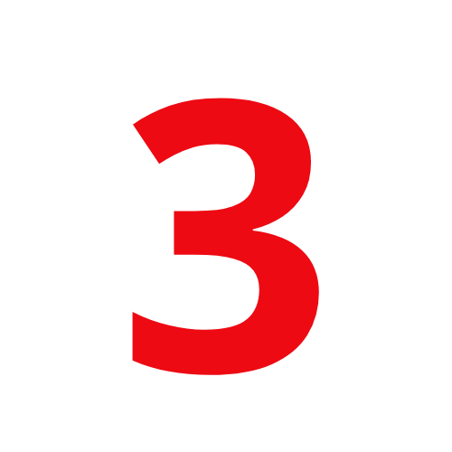 Red number three icon on a black background, commonly used in design and branding.
