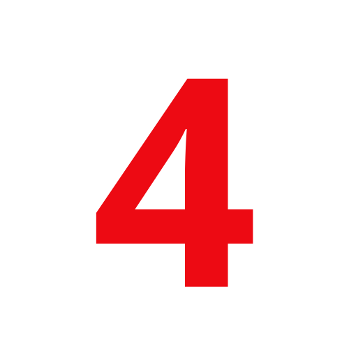 Red number four icon on a black background, commonly used in digital design and graphics.