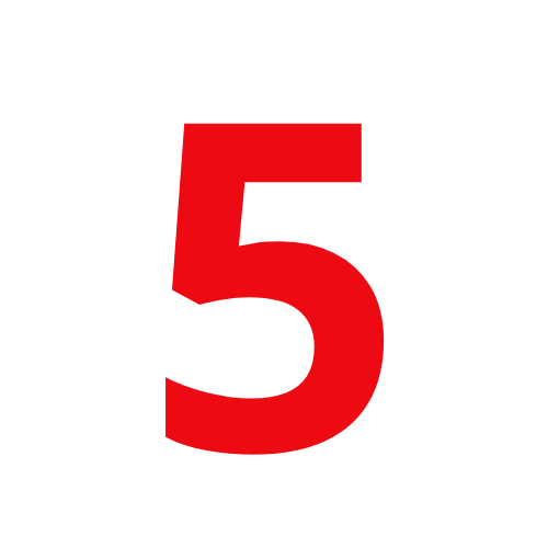 Red icon displaying the number 5 on a black background, commonly used in design and branding.